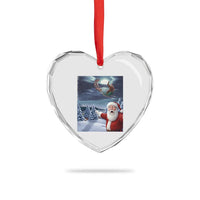 Funny Santa With Bigfoot Selfie Christmas Heart Crystal Glass Ornament - Wonder Print Shop