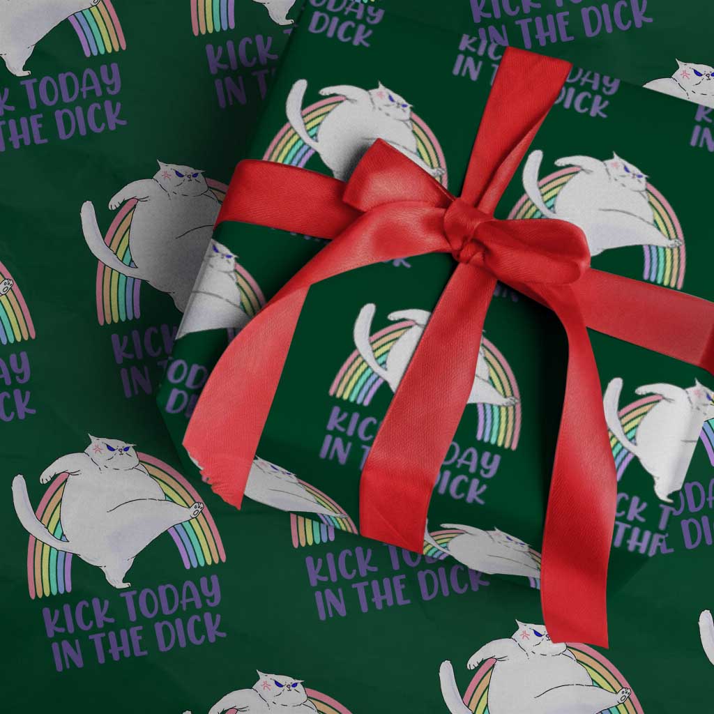 Funny Sarcastic Cat Wrapping Paper Roll Kick Today In The Dick Pastel Rainbow