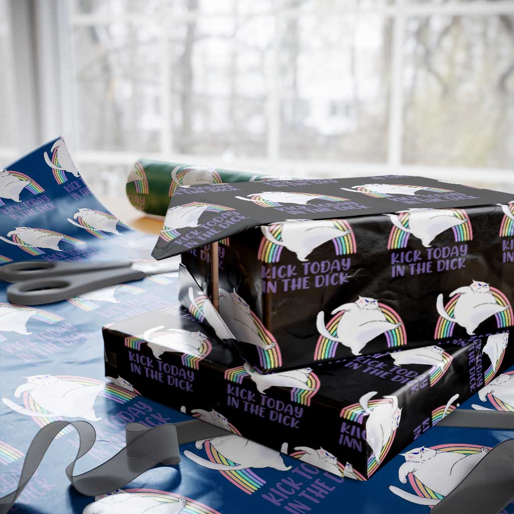 Funny Sarcastic Cat Wrapping Paper Roll Kick Today In The Dick Pastel Rainbow