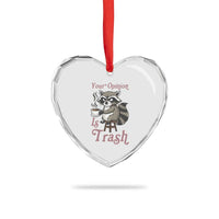 Funny Sarcastic Raccoon Coffee Lover Heart Crystal Glass Ornament Your Opinion Is Trash Gift - Wonder Print Shop