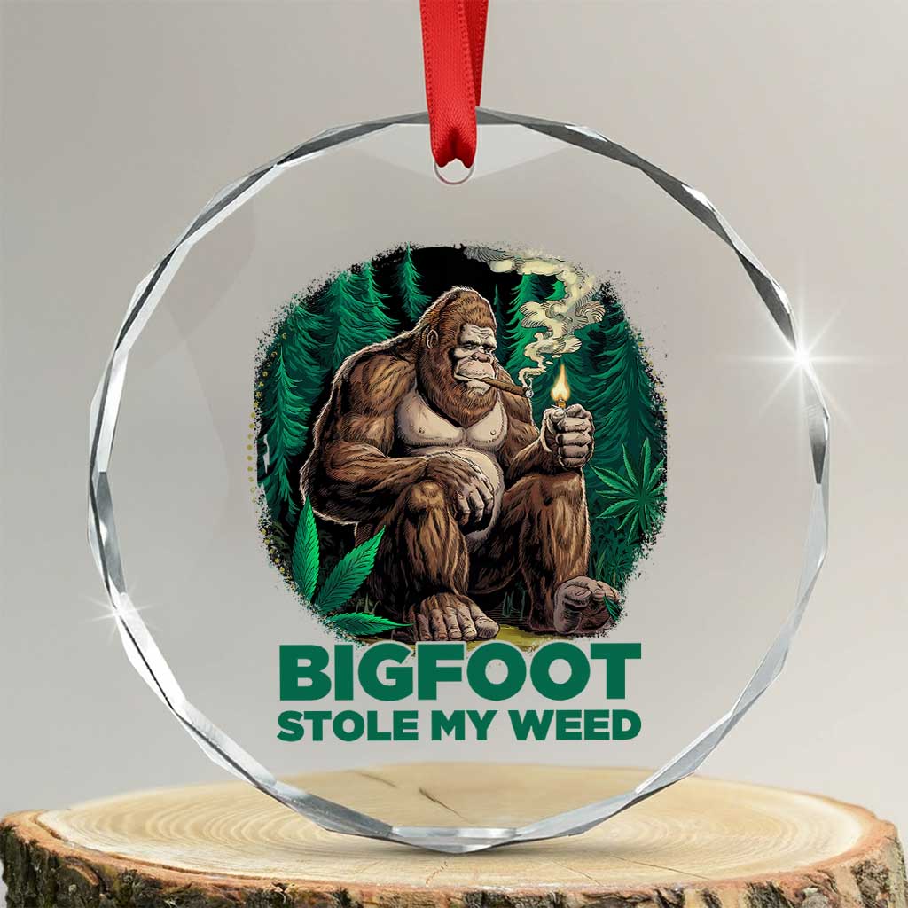 Funny Sasquatch Marijuana Crystal Glass Ornament Bigfoot Stole My Weed Vintage 420 - Wonder Print Shop