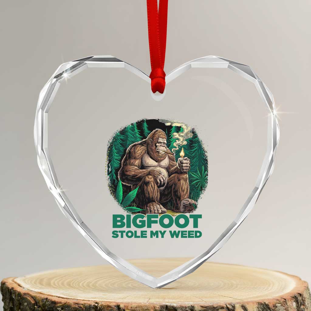 Funny Sasquatch Marijuana Heart Crystal Glass Ornament Bigfoot Stole My Weed Vintage 420 - Wonder Print Shop