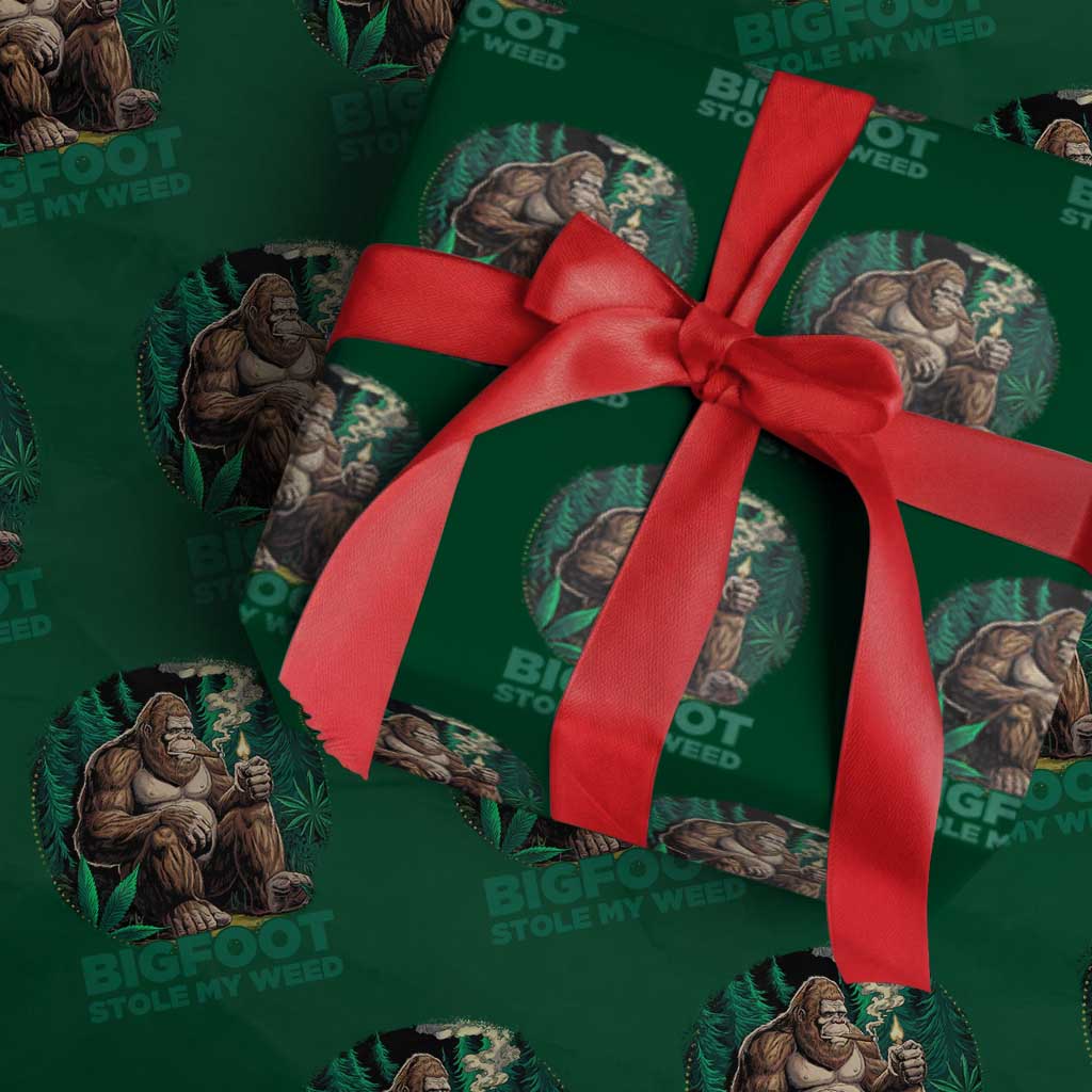 Funny Sasquatch Marijuana Wrapping Paper Roll Bigfoot Stole My Weed Vintage 420 - Wonder Print Shop