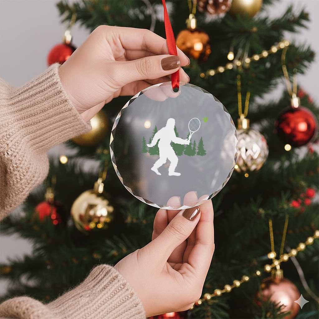 Funny Sasquatch Tennis Player Crystal Glass Ornament Folklore Cryptid Gift - Wonder Print Shop