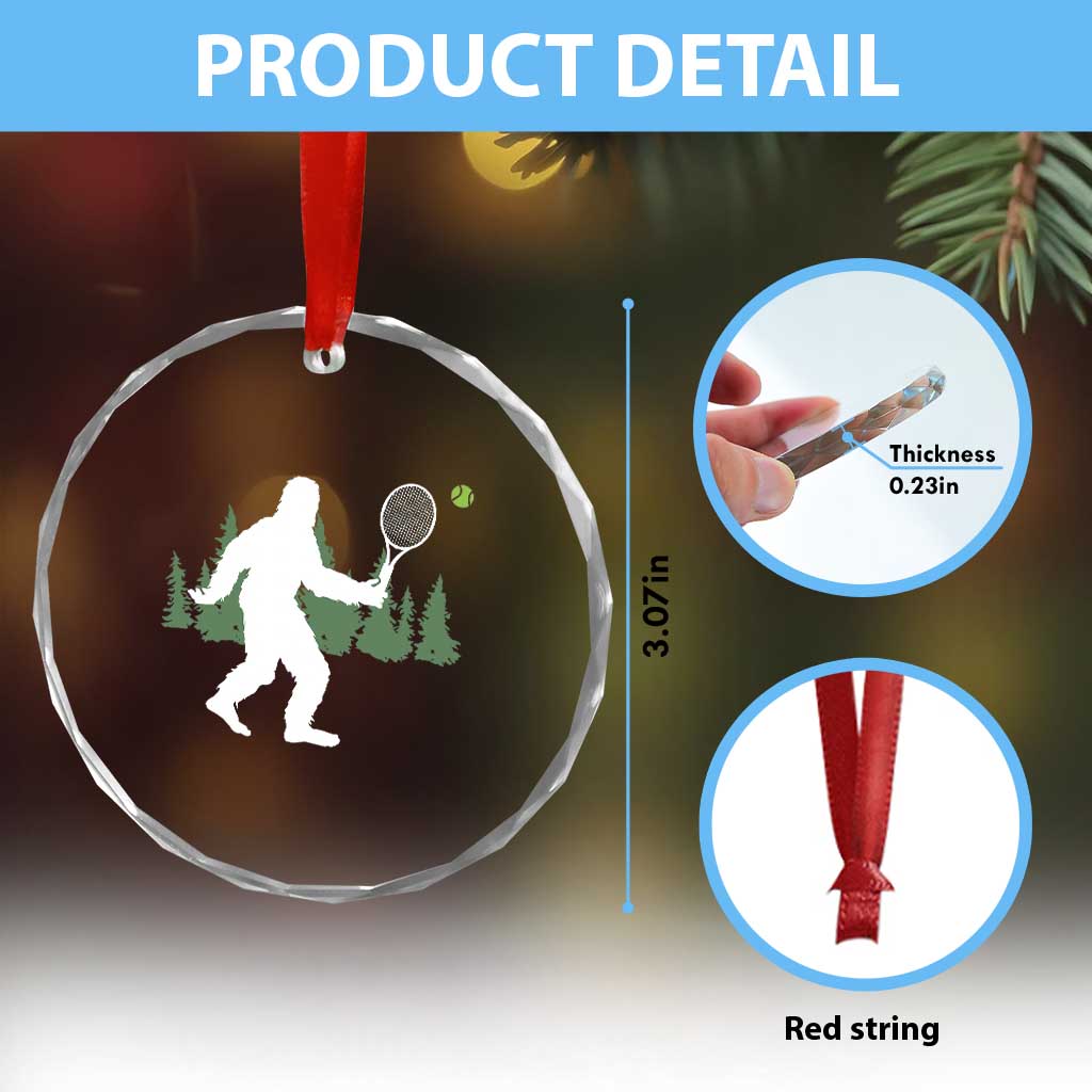 Funny Sasquatch Tennis Player Crystal Glass Ornament Folklore Cryptid Gift - Wonder Print Shop