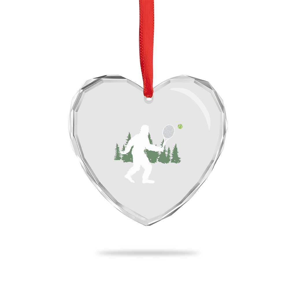 Funny Sasquatch Tennis Player Heart Crystal Glass Ornament Folklore Cryptid Gift - Wonder Print Shop