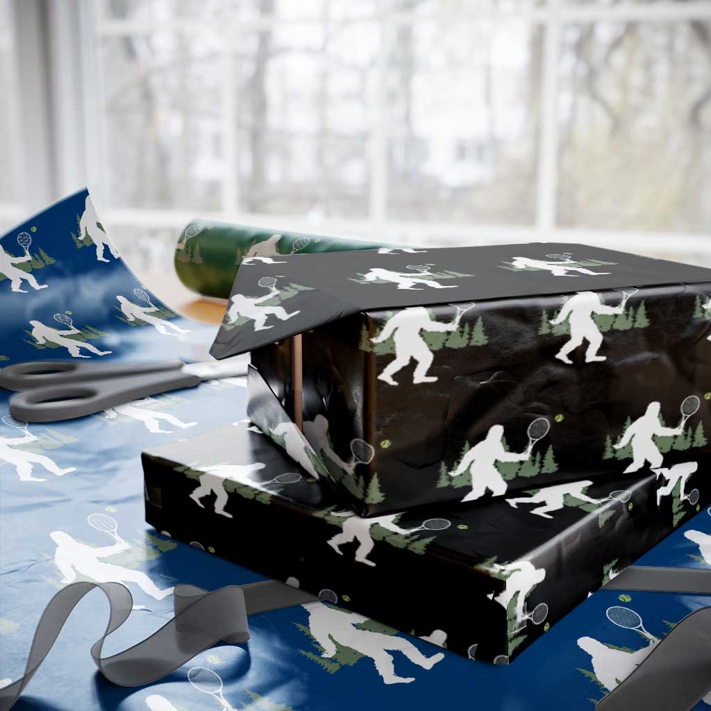Funny Sasquatch Tennis Player Wrapping Paper Roll Folklore Cryptid Gift - Wonder Print Shop