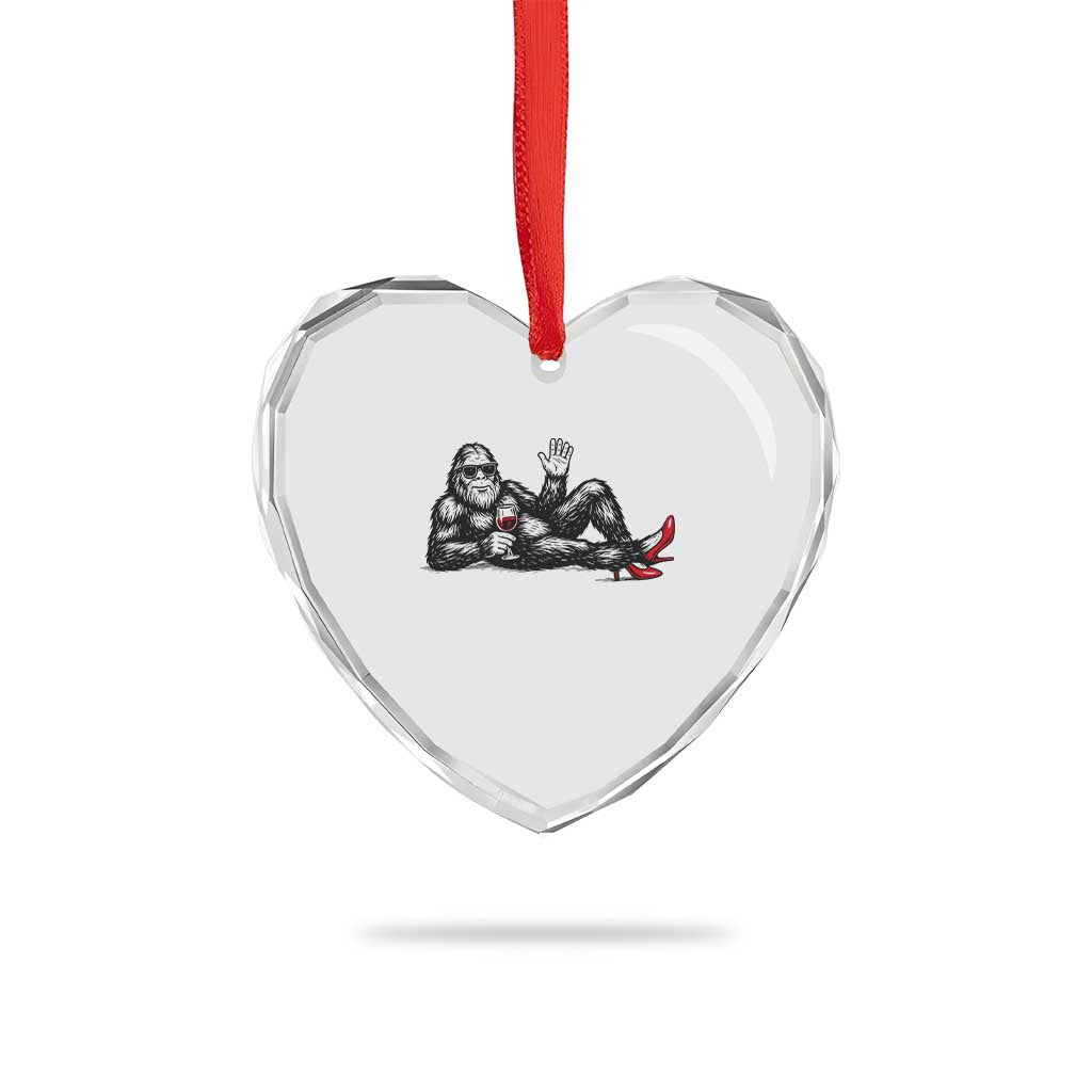 Funny Sassquatch Sexy Heart Crystal Glass Ornament Bigfoot With Cocktail Party Humor - Wonder Print Shop