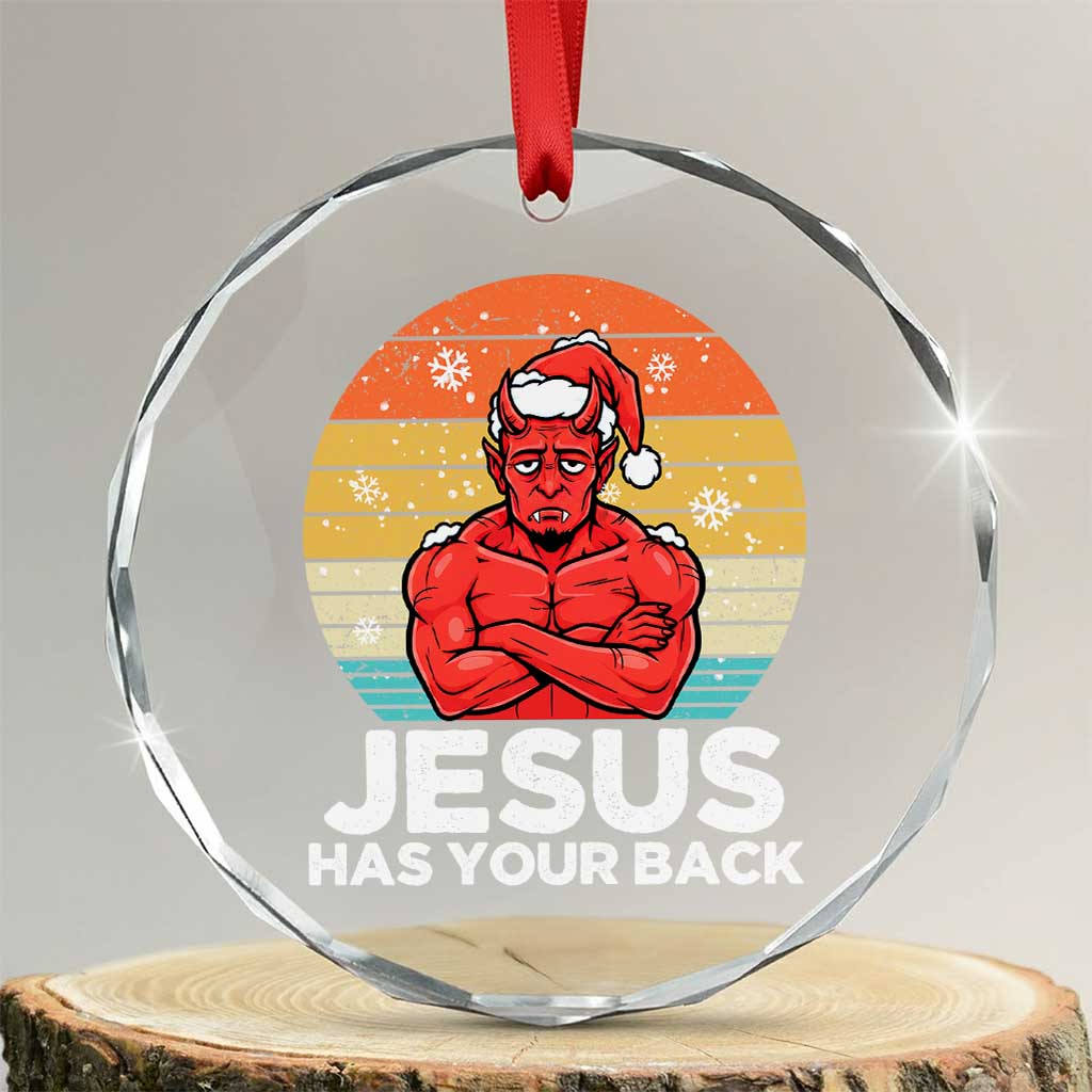 Funny Satan Christmas Crystal Glass Ornament Jesus Has Your Back - Wonder Print Shop