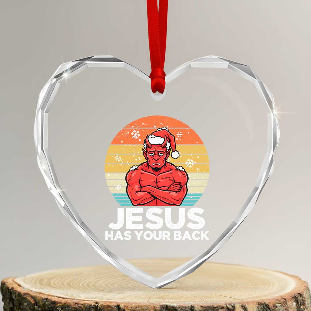 Funny Satan Christmas Heart Crystal Glass Ornament Jesus Has Your Back - Wonder Print Shop