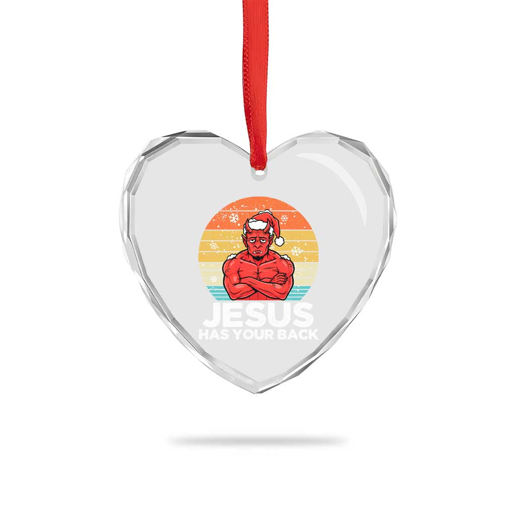 Funny Satan Christmas Heart Crystal Glass Ornament Jesus Has Your Back - Wonder Print Shop