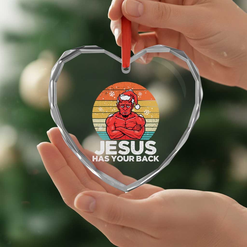 Funny Satan Christmas Heart Crystal Glass Ornament Jesus Has Your Back - Wonder Print Shop