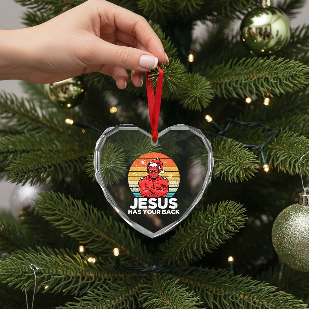 Funny Satan Christmas Heart Crystal Glass Ornament Jesus Has Your Back - Wonder Print Shop