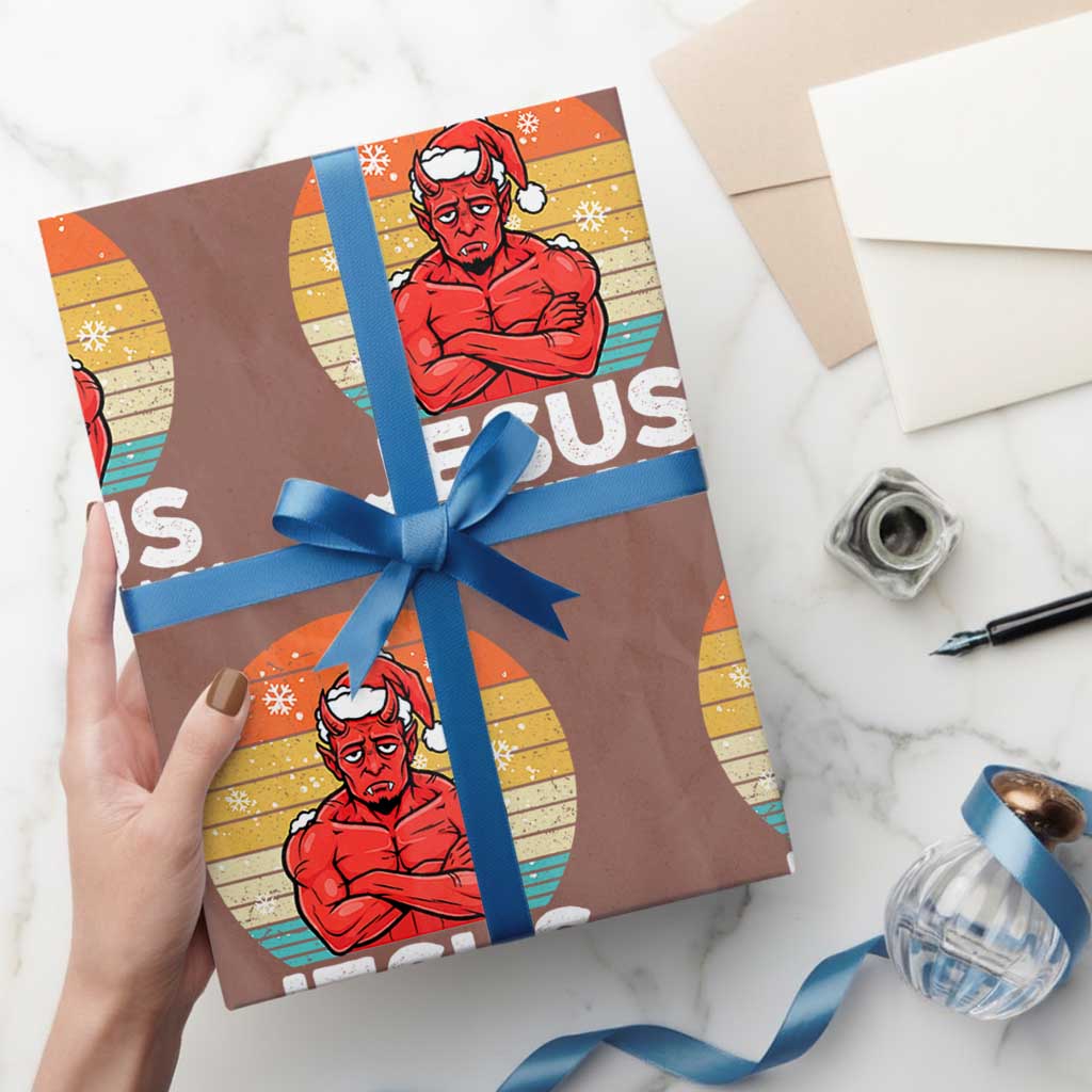 Funny Satan Christmas Wrapping Paper Roll Jesus Has Your Back - Wonder Print Shop