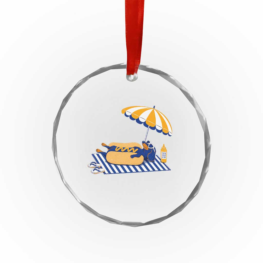 Funny Sausage Dog Crystal Glass Ornament Retro Summer Hot Dog Graphic Dachshund Dog Lover Gift