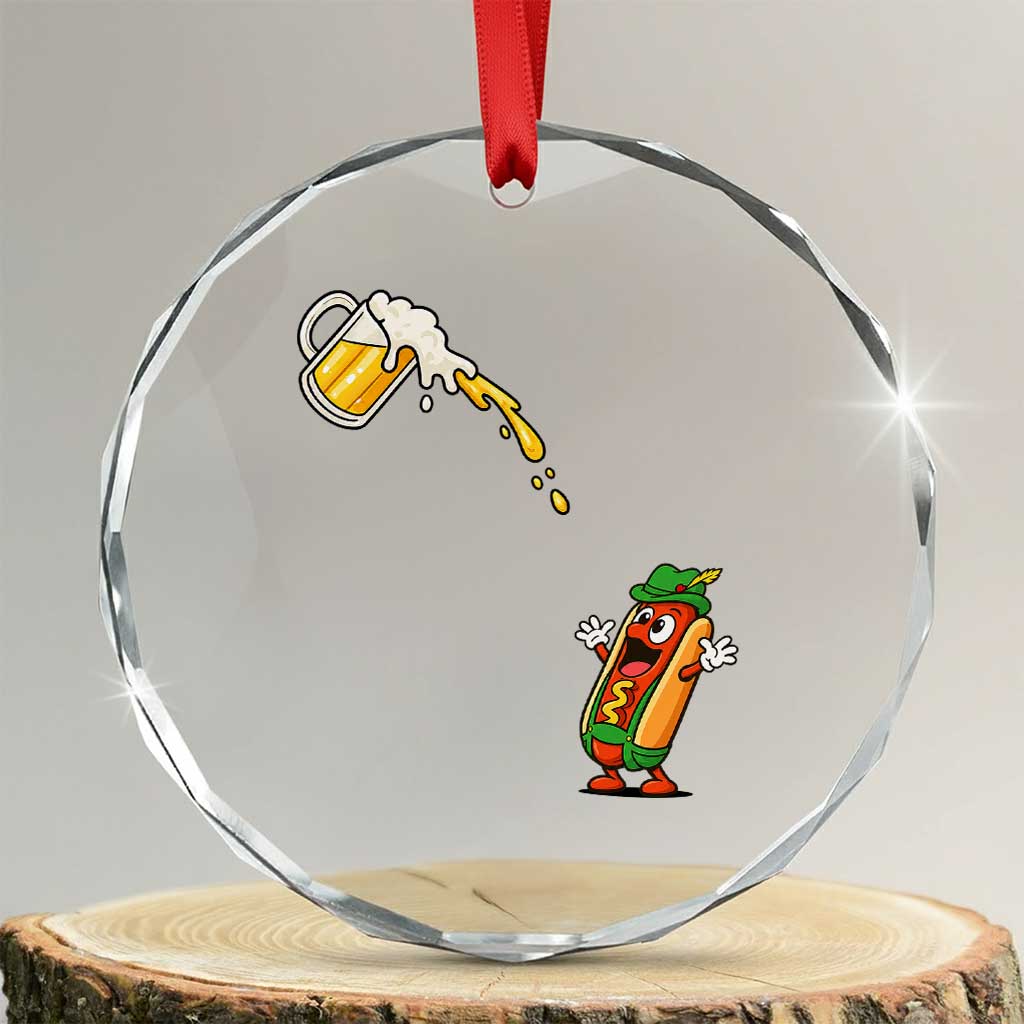 Funny Sausage Waiting For Beer Crystal Glass Ornament Oktoberfest Gift