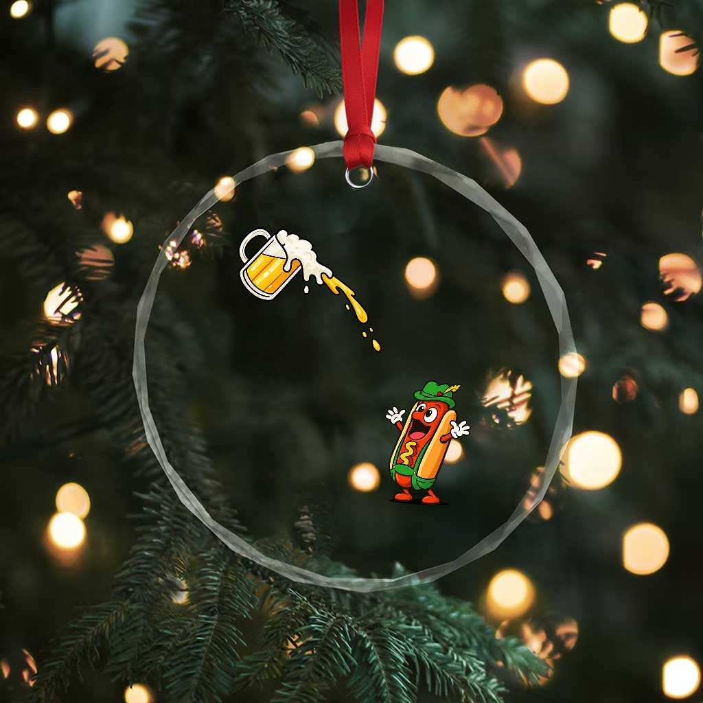 Funny Sausage Waiting For Beer Crystal Glass Ornament Oktoberfest Gift