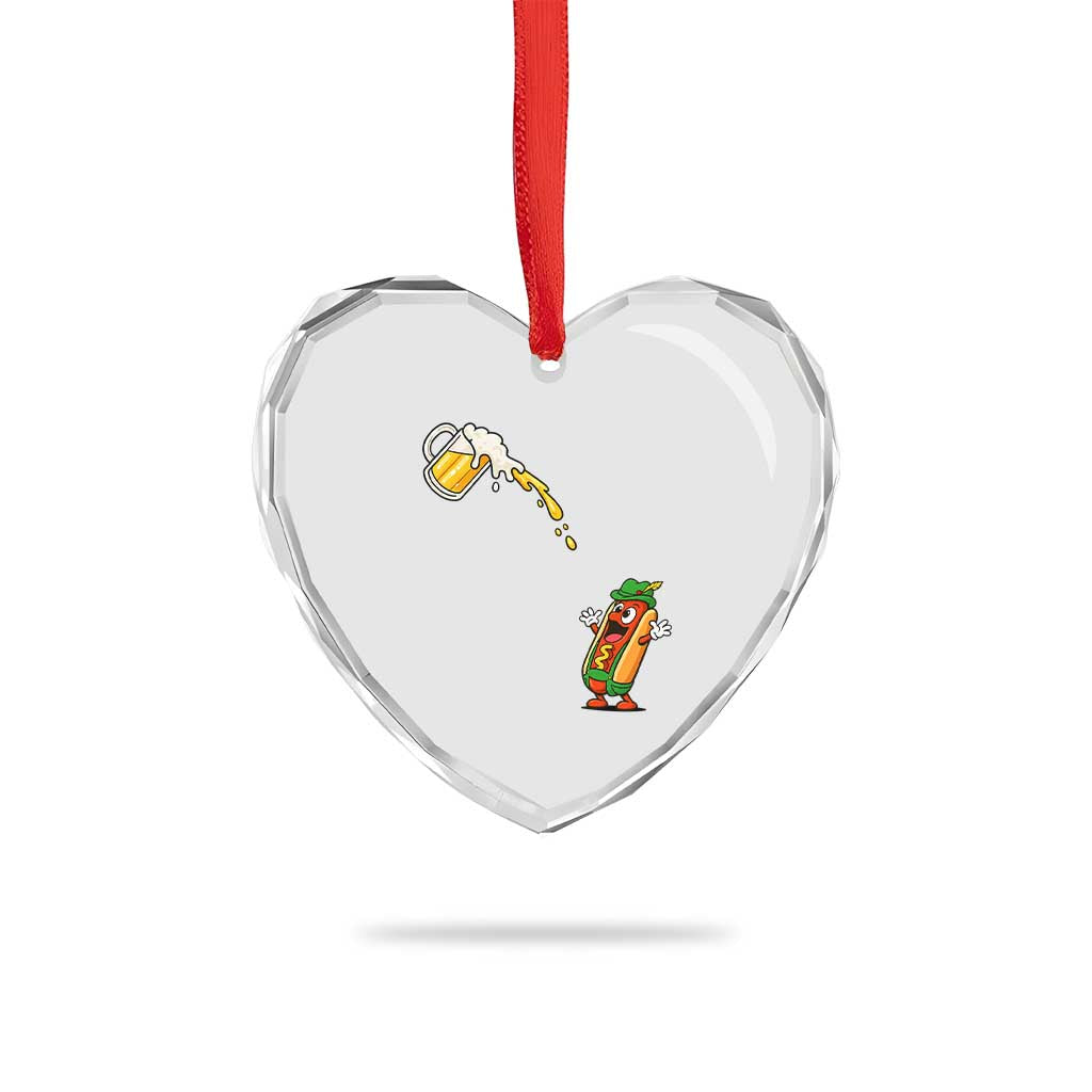 Funny Sausage Waiting For Beer Heart Crystal Glass Ornament Oktoberfest Gift
