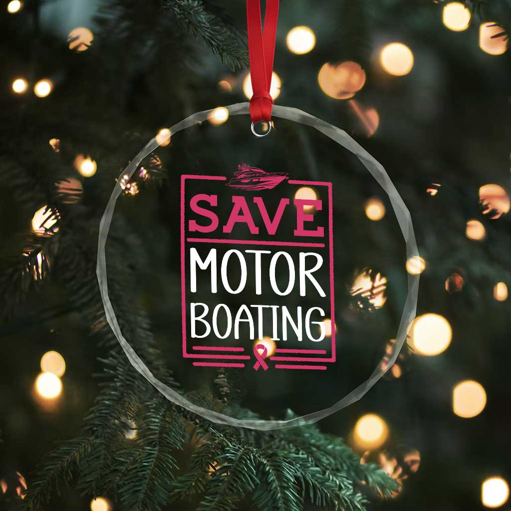 Funny Save Motor Boating Crystal Glass Ornament Beat Breast Cancer Pink Ribbon TS11