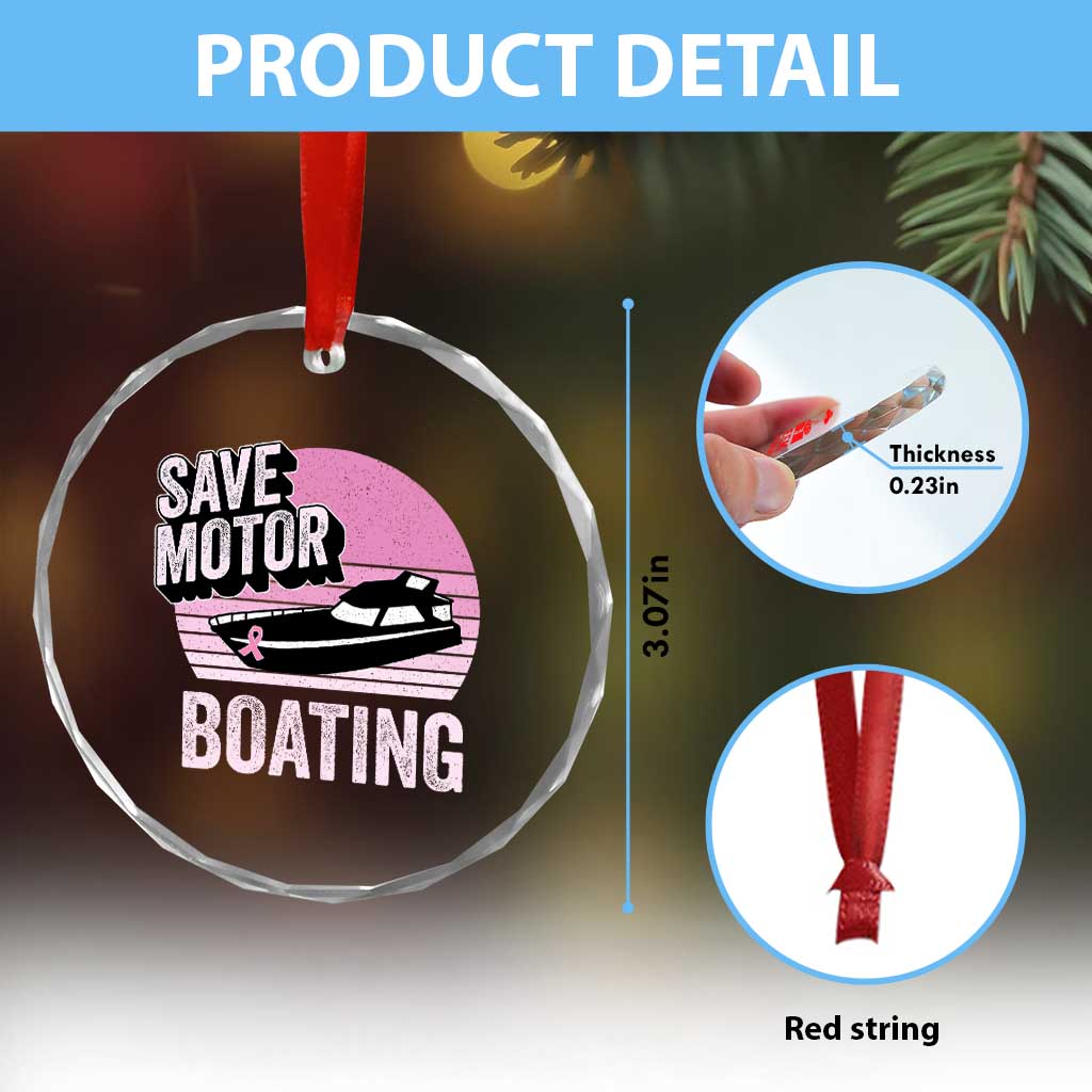 Funny Save Motor Boating Crystal Glass Ornament Breast Cancer Pink Ribbon - Wonder Print Shop