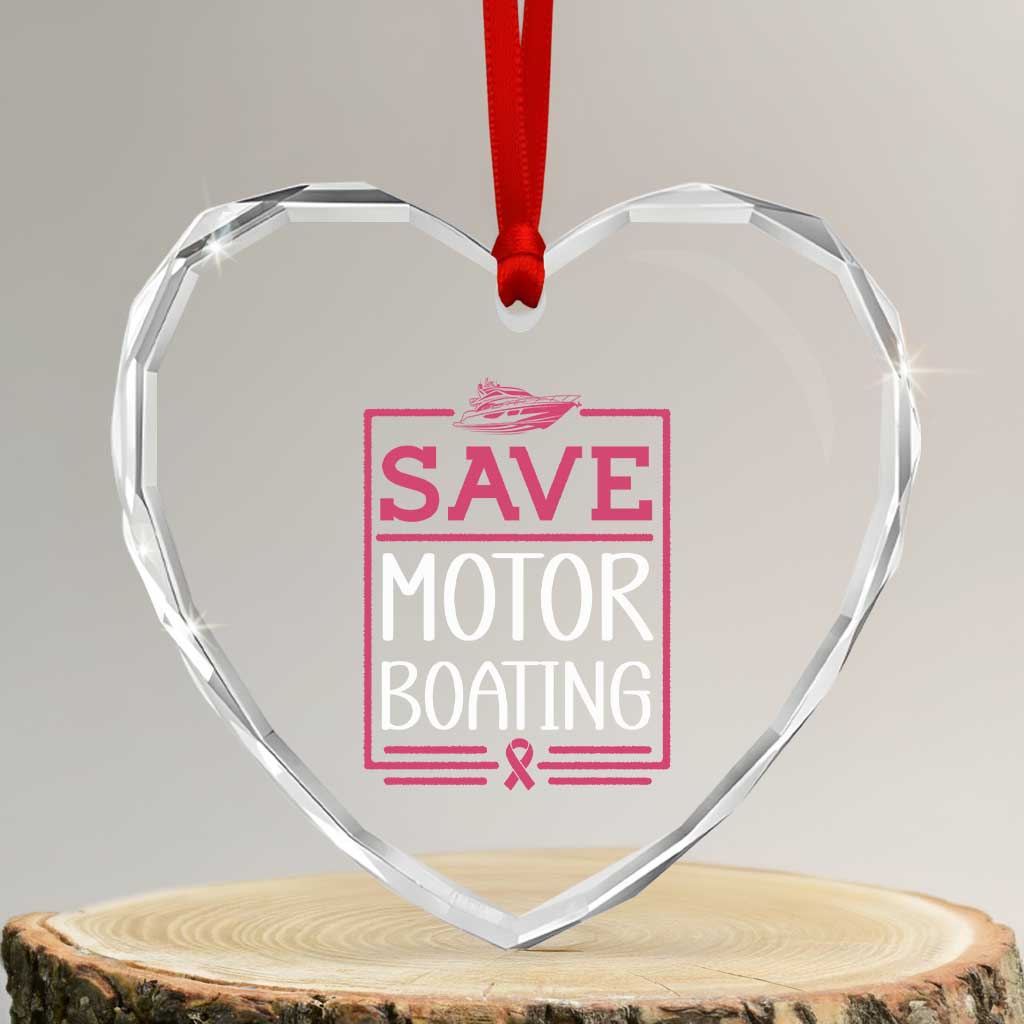 Funny Save Motor Boating Heart Crystal Glass Ornament Beat Breast Cancer Pink Ribbon - Wonder Print Shop