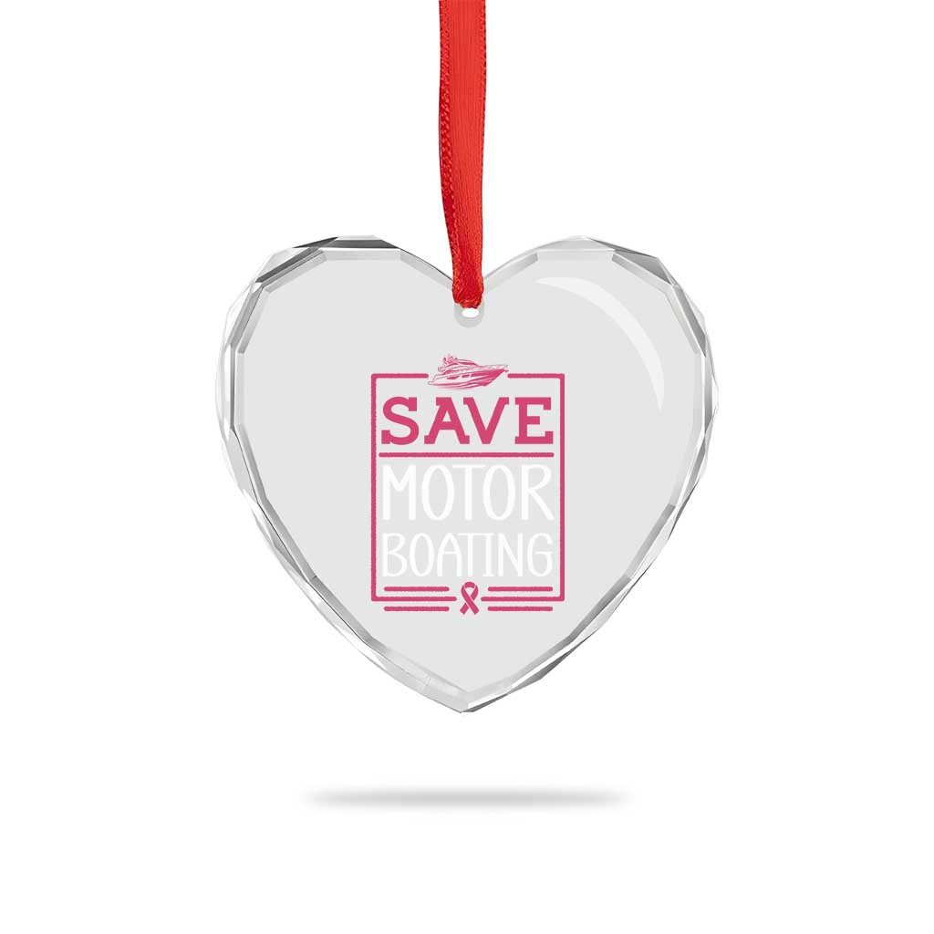 Funny Save Motor Boating Heart Crystal Glass Ornament Beat Breast Cancer Pink Ribbon - Wonder Print Shop