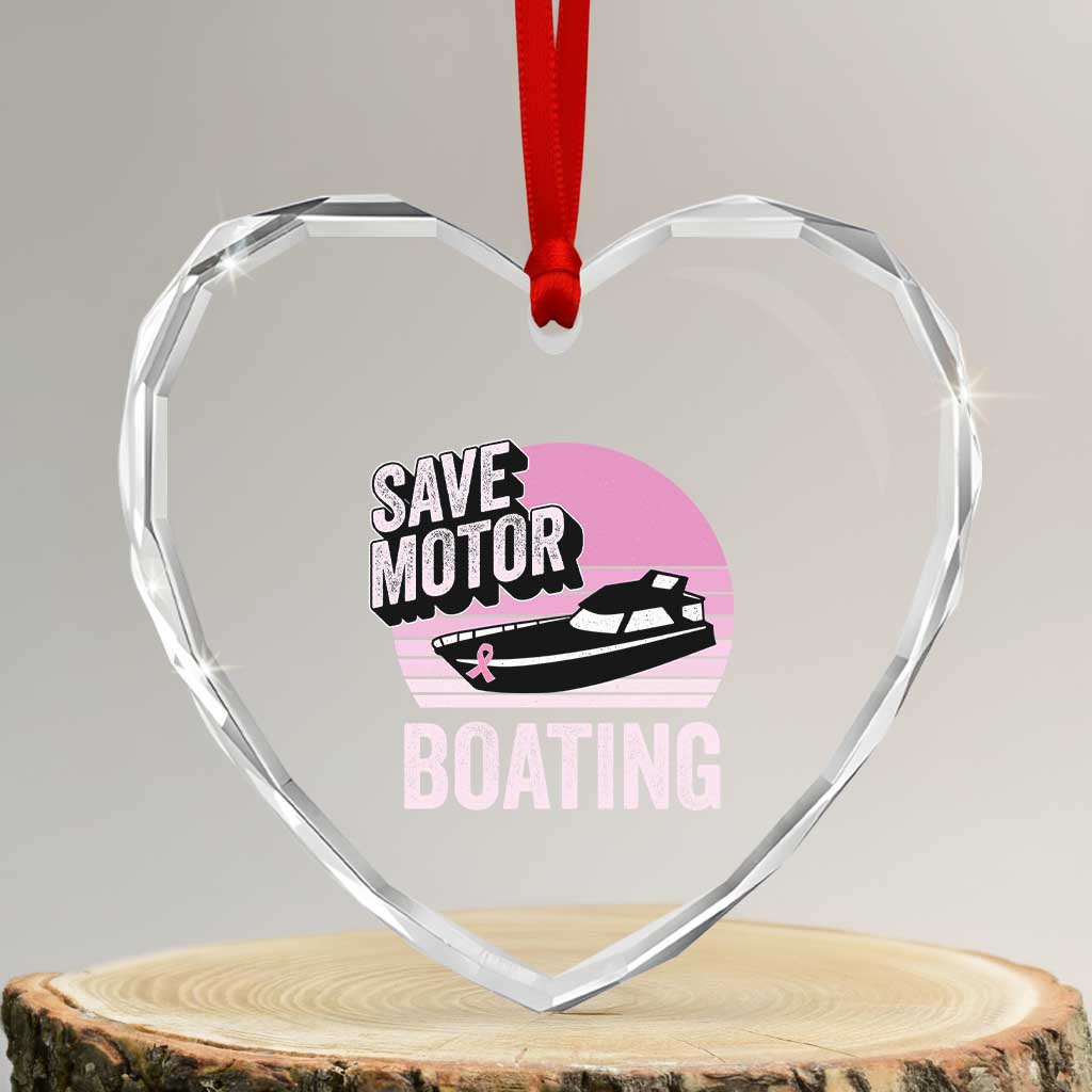 Funny Save Motor Boating Heart Crystal Glass Ornament Breast Cancer Pink Ribbon - Wonder Print Shop