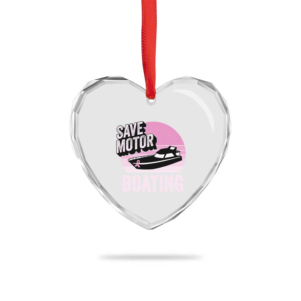 Funny Save Motor Boating Heart Crystal Glass Ornament Breast Cancer Pink Ribbon - Wonder Print Shop