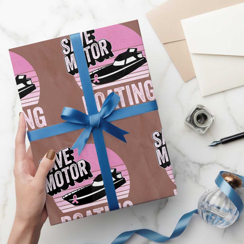 Funny Save Motor Boating Wrapping Paper Roll Breast Cancer Pink Ribbon - Wonder Print Shop