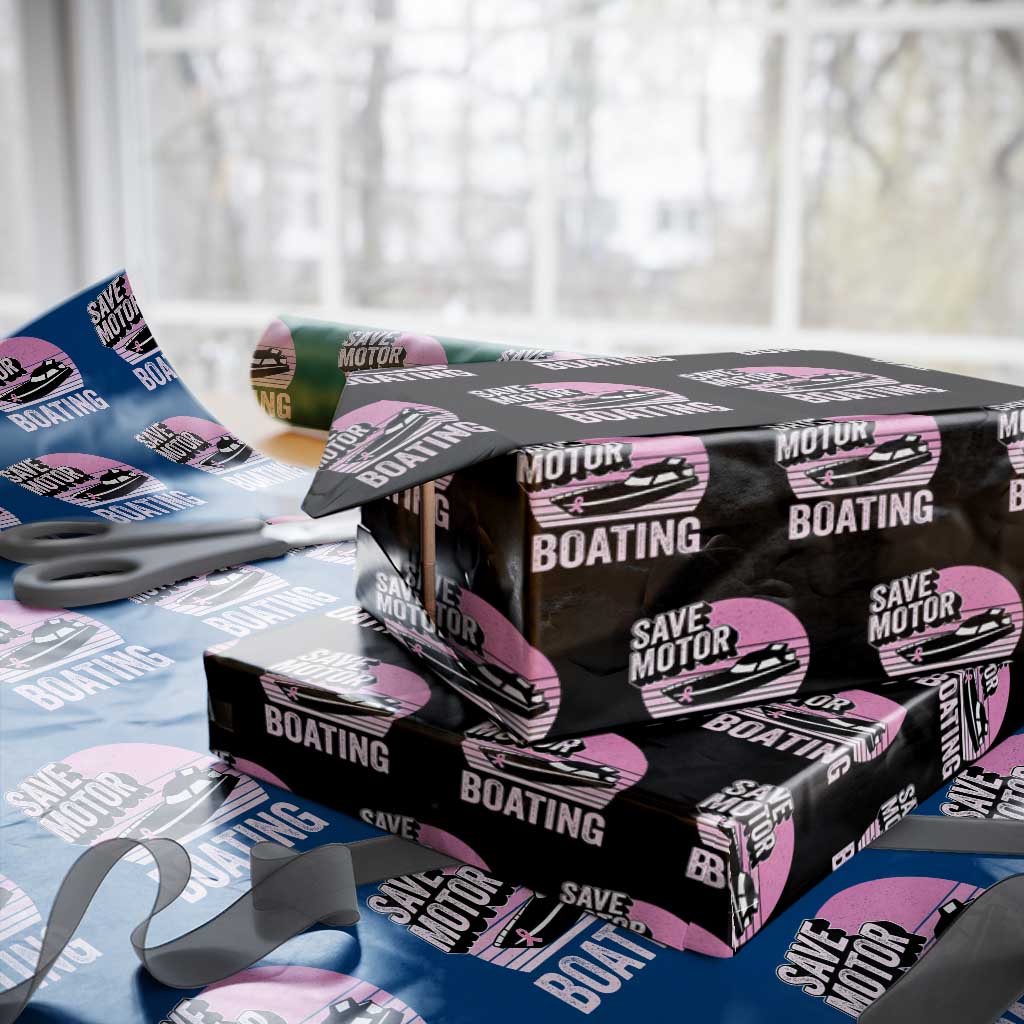 Funny Save Motor Boating Wrapping Paper Roll Breast Cancer Pink Ribbon - Wonder Print Shop