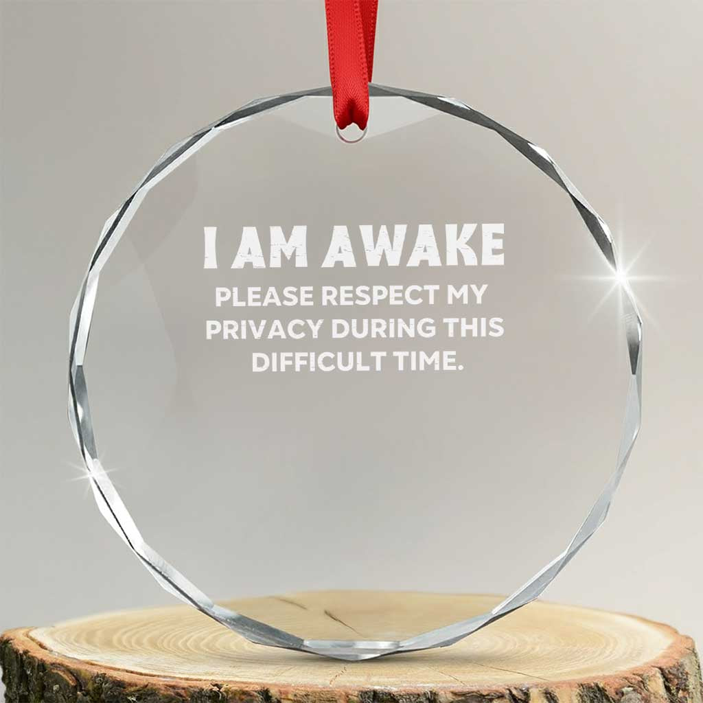 Funny Saying Crystal Glass Ornament I Am Awake Please Respect My Privacy Sarcastic Ironic