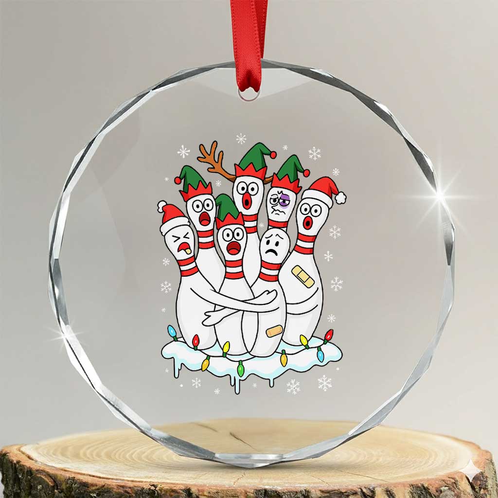 Funny Scared Cartoon Christmas Bowling Pins Crystal Glass Ornament - Wonder Print Shop