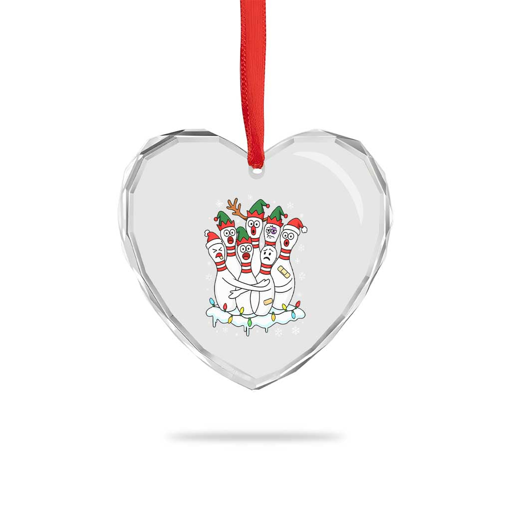 Funny Scared Cartoon Christmas Bowling Pins Heart Crystal Glass Ornament - Wonder Print Shop