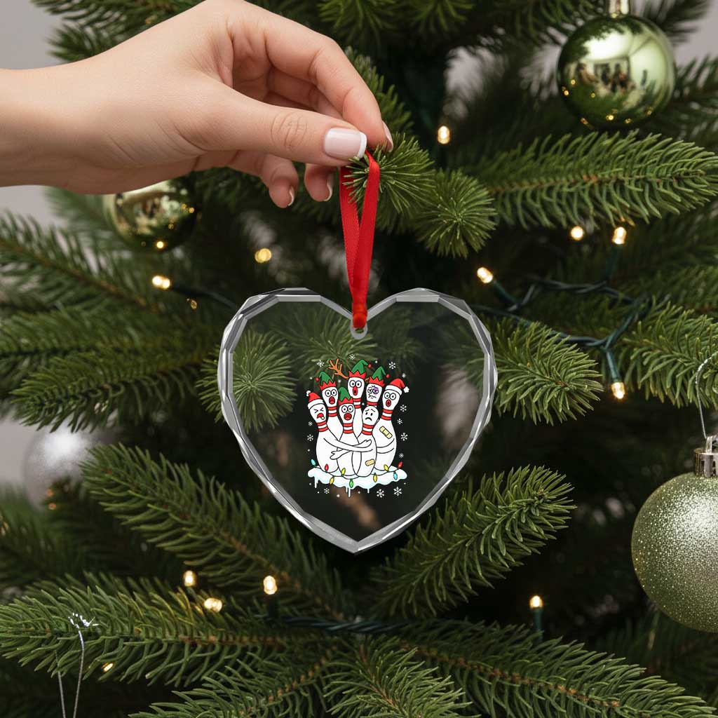 Funny Scared Cartoon Christmas Bowling Pins Heart Crystal Glass Ornament - Wonder Print Shop