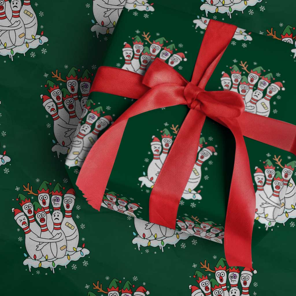 Funny Scared Cartoon Christmas Bowling Pins Wrapping Paper Roll - Wonder Print Shop