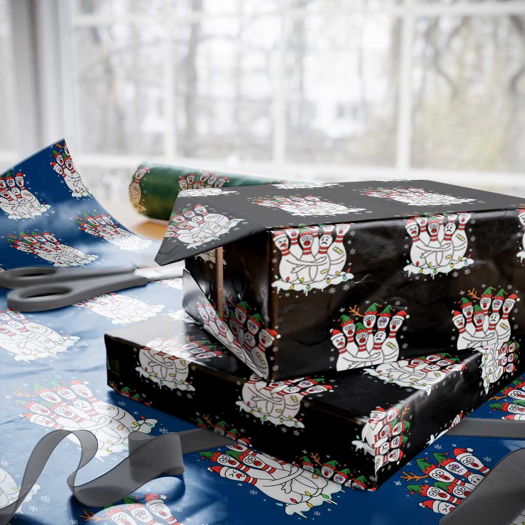 Funny Scared Cartoon Christmas Bowling Pins Wrapping Paper Roll - Wonder Print Shop