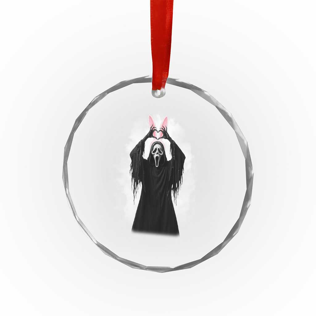 Funny Scary Bunny Face Ghost Heart Hand Sign Easter Day Crystal Glass Ornament