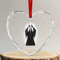 Funny Scary Bunny Face Ghost Heart Hand Sign Easter Day Heart Crystal Glass Ornament