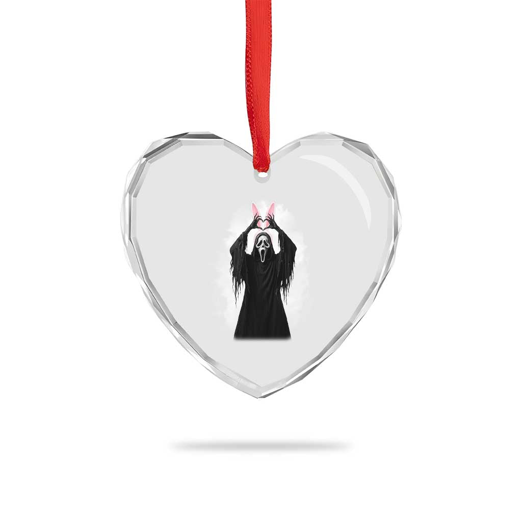 Funny Scary Bunny Face Ghost Heart Hand Sign Easter Day Heart Crystal Glass Ornament