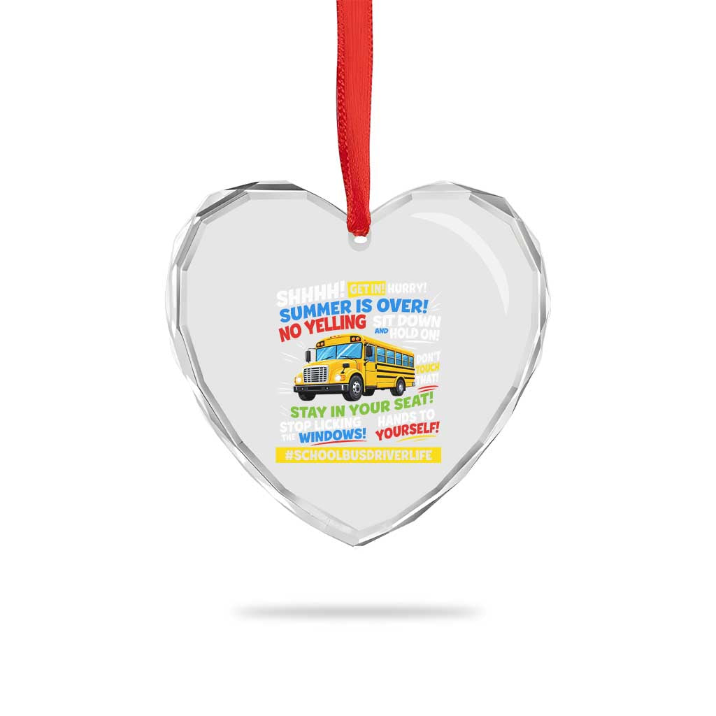 Funny School Bus Driver Life Heart Crystal Glass Ornament Back to School Teacher Kids
