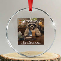 Funny School Therapist Raccoon Drinking Iced Coffee Crystal Glass Ornament
