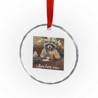 Funny School Therapist Raccoon Drinking Iced Coffee Crystal Glass Ornament