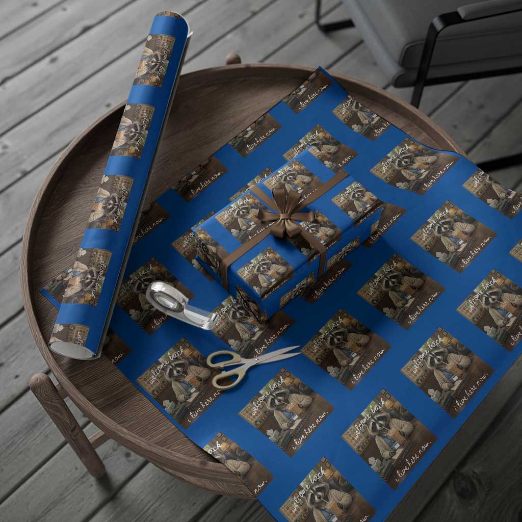 Funny School Therapist Raccoon Drinking Iced Coffee Wrapping Paper Roll