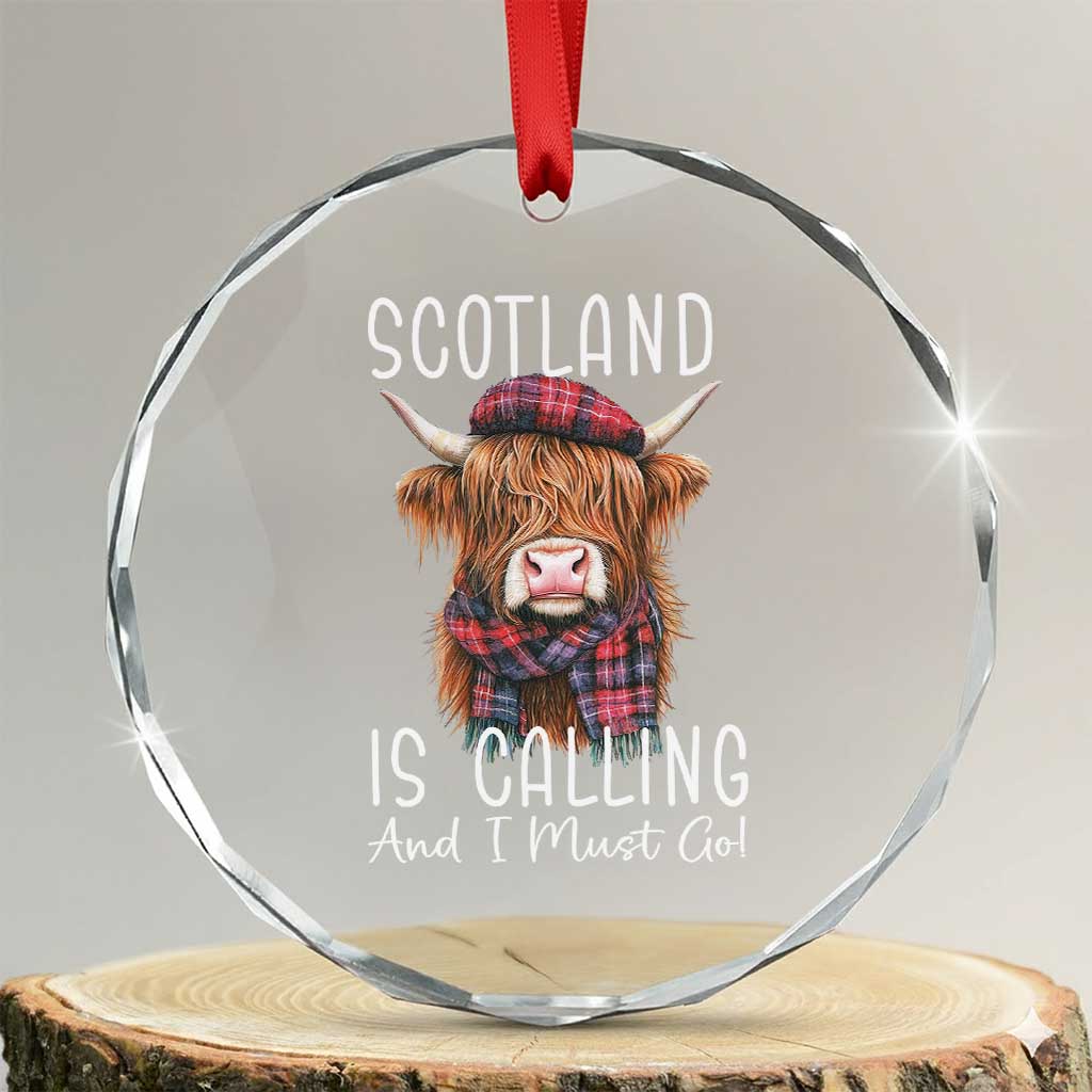 Funny Scotland Is Calling And I Must Go Crystal Glass Ornament Highland Cow - Wonder Print Shop
