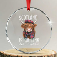 Funny Scotland Is Calling And I Must Go Crystal Glass Ornament Highland Cow - Wonder Print Shop