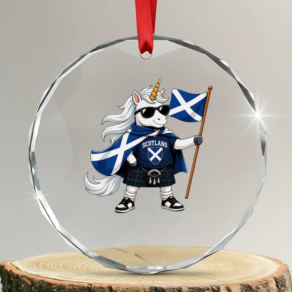 Funny Scotland Unicorn Crystal Glass Ornament Cool Scottish Unicorn with Kilt Flag Scotland Pride Football Fans