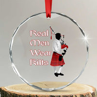 Funny Scottish Pride Crystal Glass Ornament Real Men Wear Kits Tartan Bagpipe - Wonder Print Shop