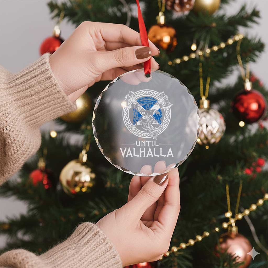 Funny Scottish Viking Crystal Glass Ornament Until Valhalla Vintage Scottish Flag Skull - Wonder Print Shop