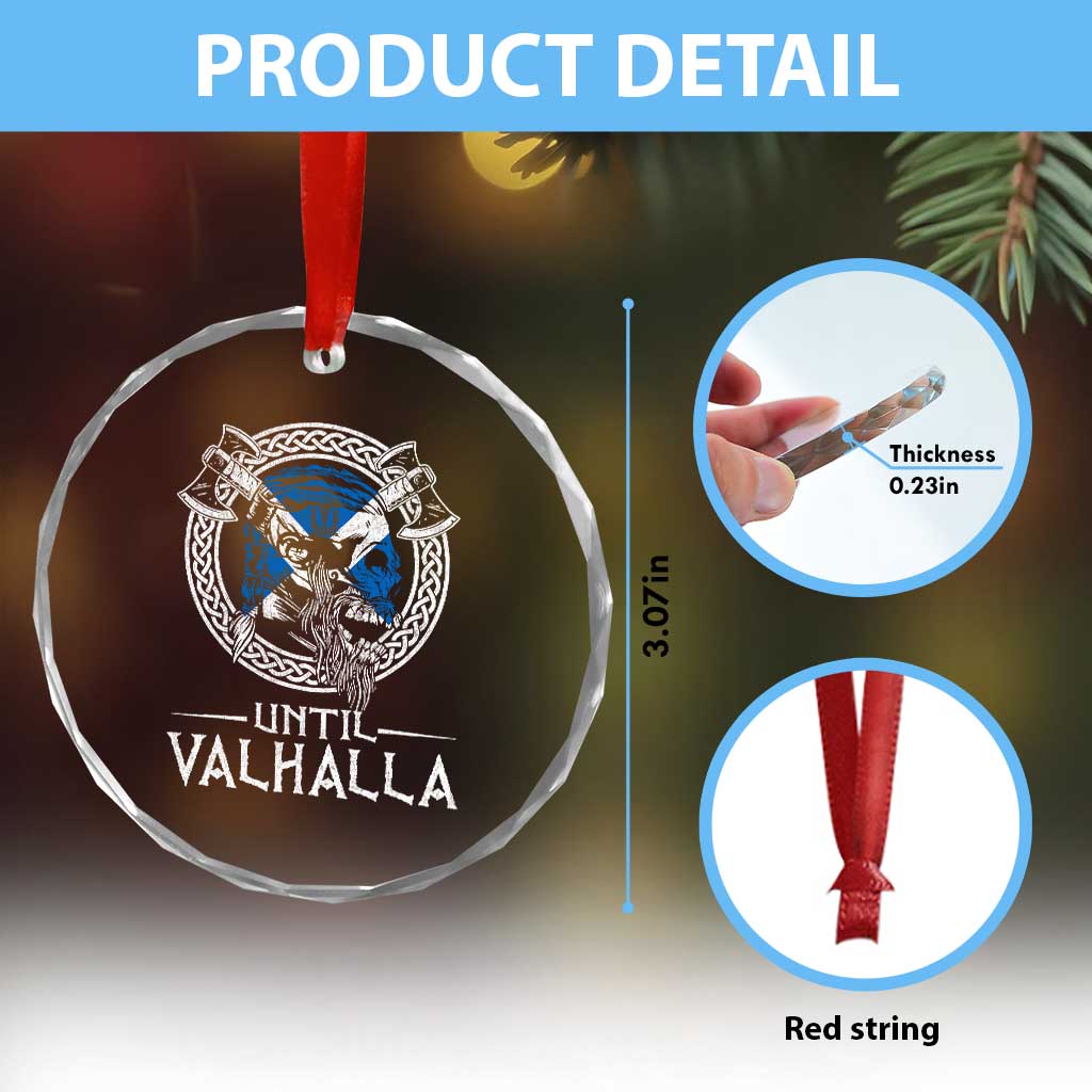 Funny Scottish Viking Crystal Glass Ornament Until Valhalla Vintage Scottish Flag Skull - Wonder Print Shop