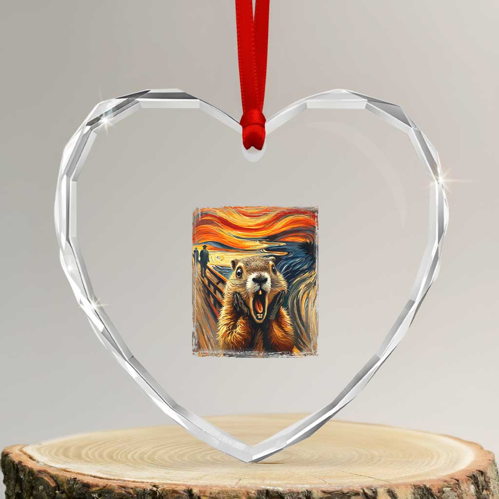 Funny Scream Groundhog Heart Crystal Glass Ornament Woddchuck Day - Wonder Print Shop